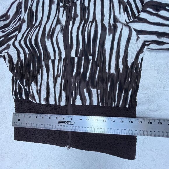 Gabriella Molinari Womens Black & White Crinkle Zip Up Hoodie Sz 8 Smocked Trim - Picture 8 of 9